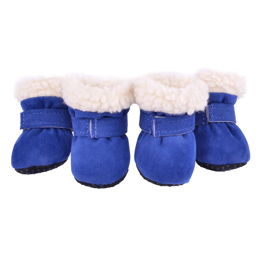 4pcs/set Plush Pet Dog Shoes Autumn Winter Warm Dog Boots Socks Comfortable Anti-slip Puppy Cat Rain Snow Booties Footwear