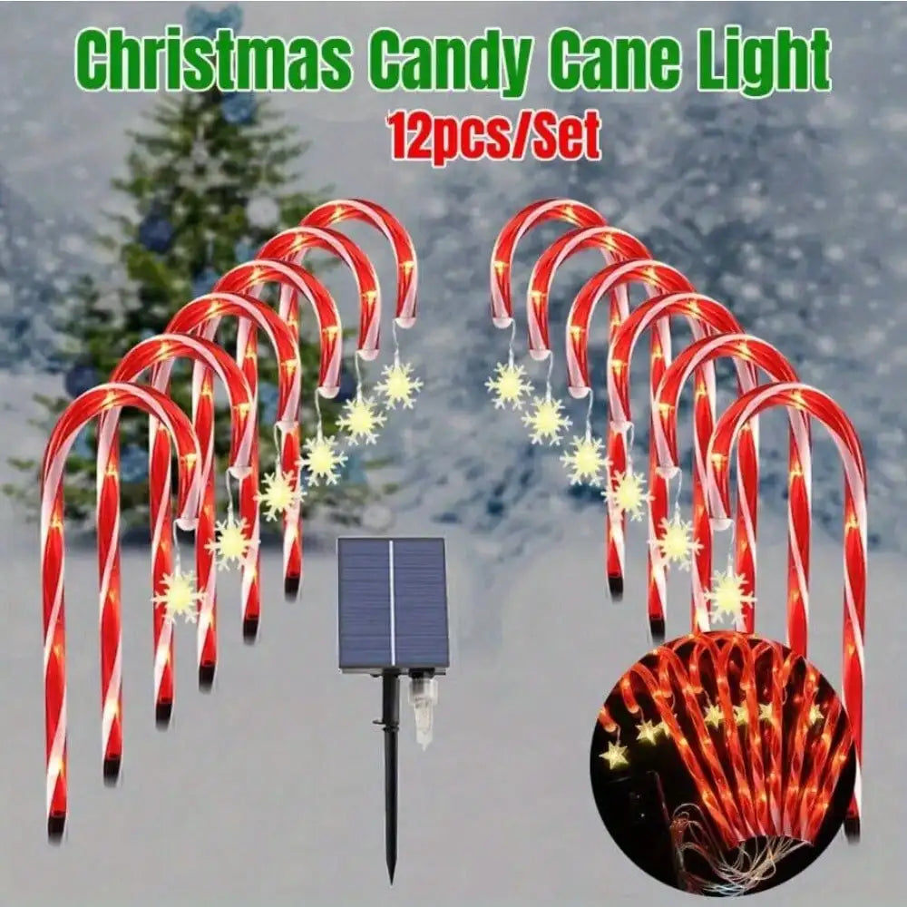 12 Pieces of Candy Cane Lights, 21 Inch Solar Christmas Decoration Outdoor, Candy Cane Path Lights