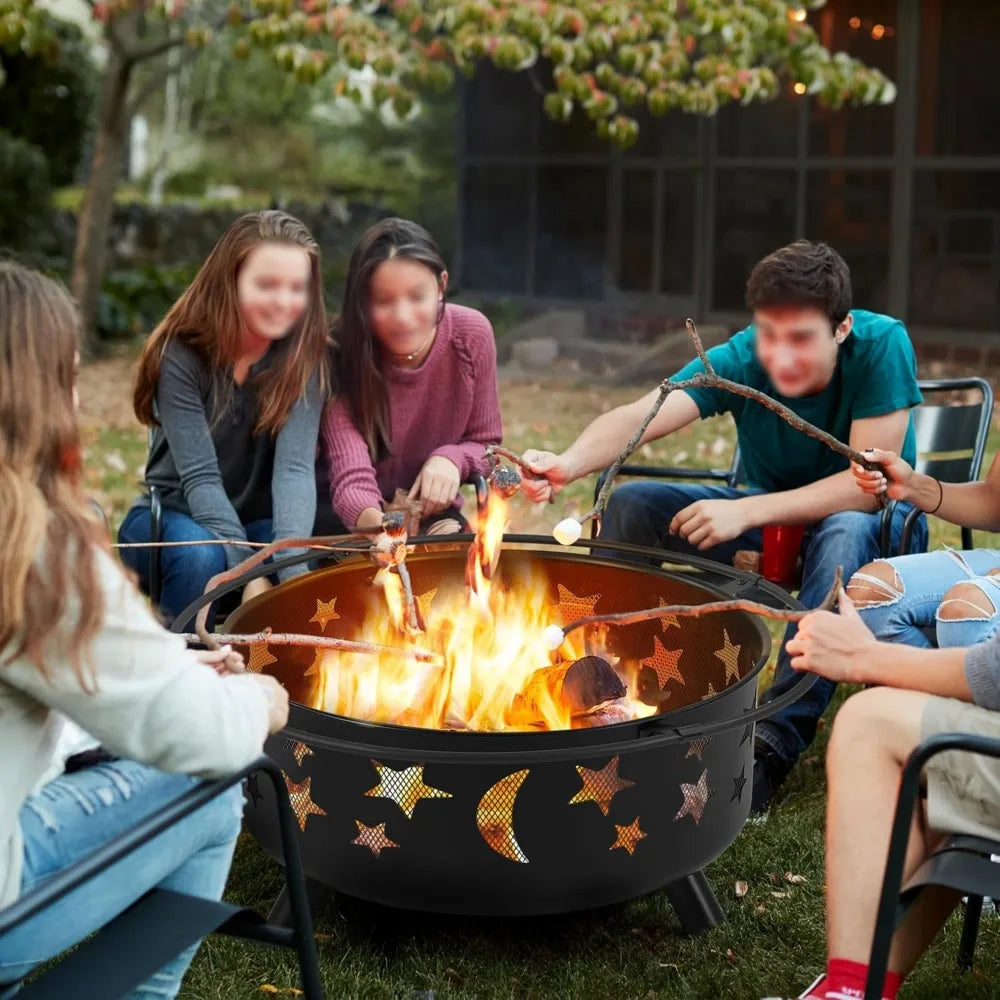 Fire Pit 30in Fire Pits for Outside Wood Burning Outdoor Fireplace with Spark Screen, Poker for Bonfire Patio Backyard Garden P