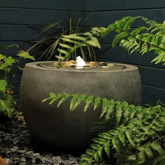 Garden Water Fountain Outdoor Bubbler Water Feature Indoor with Lights & Pump and Pebbles Waterfall Fountains Concrete Effect fo