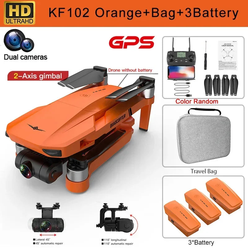 KF102 4K HD GPS Drone with Dual Camera 2-Axis Gimbal Optical Flow WiFi FPV, Foldable Quadcopter Toy for Adults and Kids