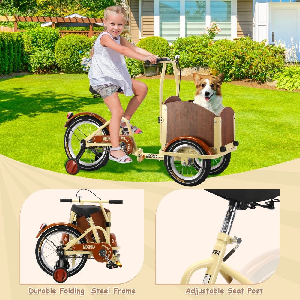 Foldable Tricycle for Kids Ages 6-12 Cargo Bike Pet Bike Reverse Tricycle Outdoor Parent-Child Bike Travel Cargo Basket Training