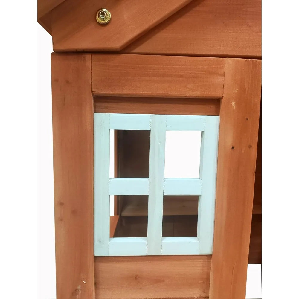 Wooden Outdoor Playhouse, Wooden Play House Playground for Backyard with 2 Windows and Flowerpot Holder,42" Lx46 Wx55 H