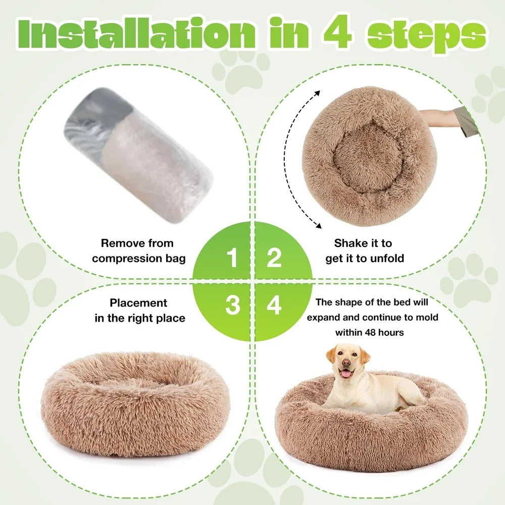 Cozy Anti-Slip Round Dog Bed Soft Plush Waterproof Washable Pet Bed Small Medium Dogs Cats Reduce Anxiety Comfortable Resting