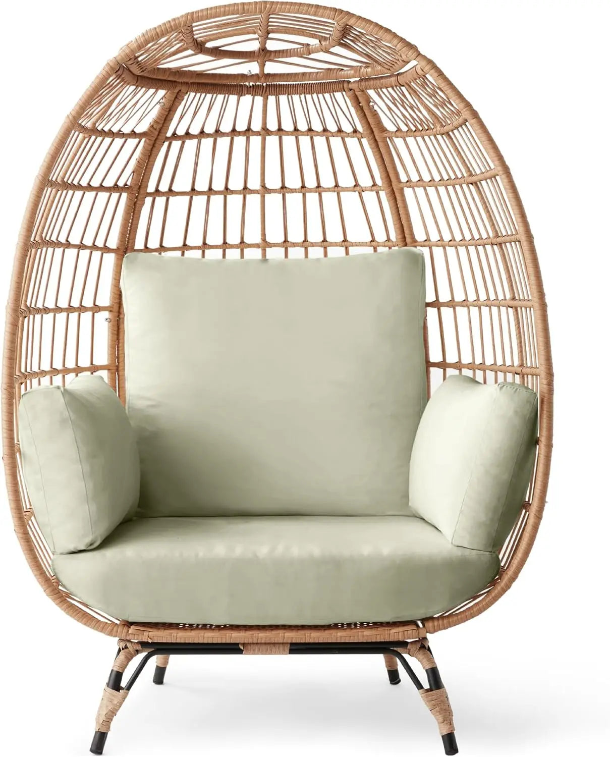 Wicker Egg Chair, Oversized Indoor Outdoor Lounger for Patio, Backyard, Living Room w/ 4 Cushions, Steel Frame,440lb Capacity