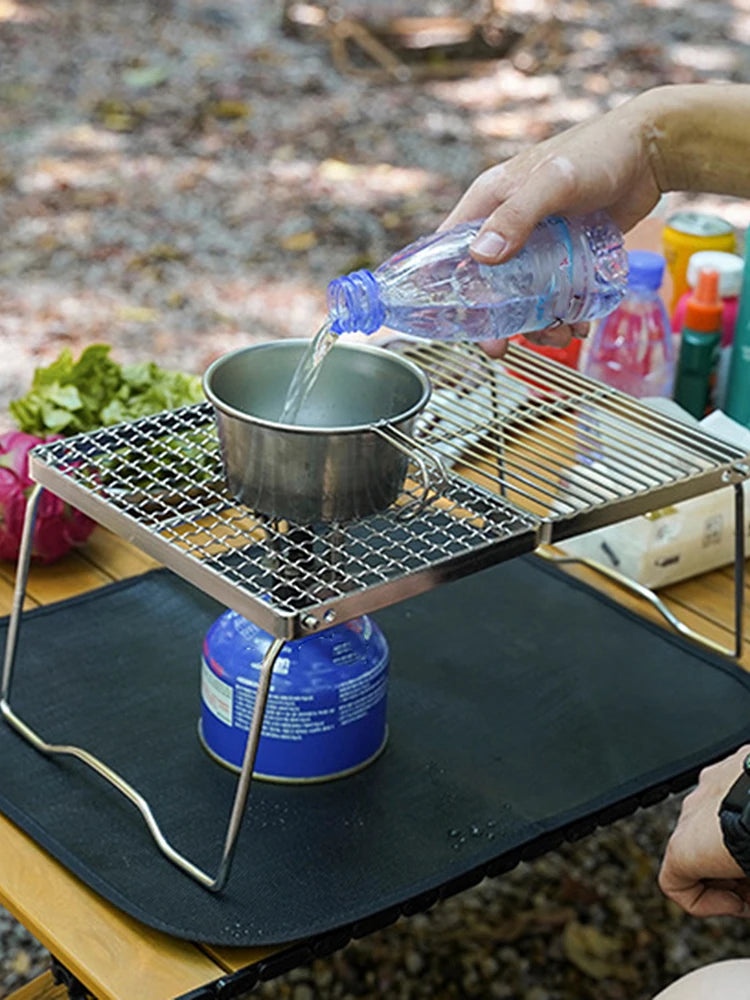 Stainless Steel Camping Pot Holder Portable Gas Stove Bracket Folding Camping Stove Stand with Storage Bag for Outdoor Travel