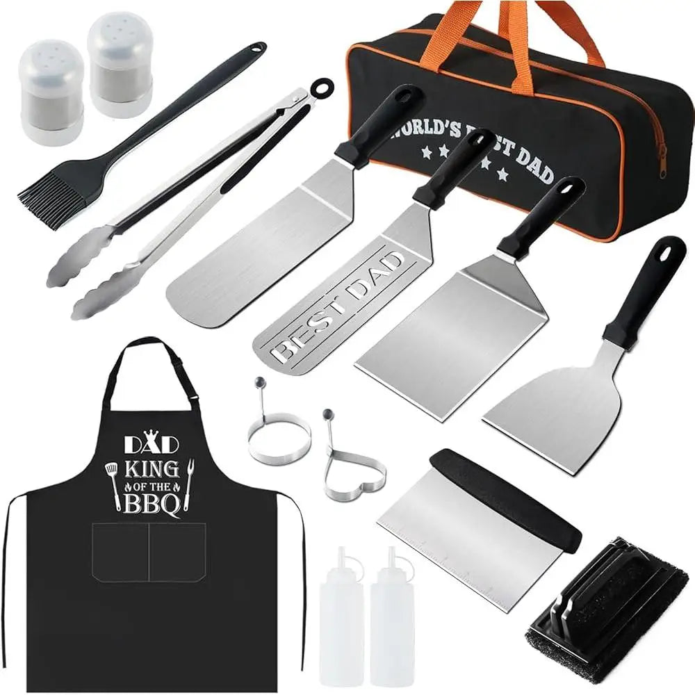 Best Dad Gifts Outdoor Grill Set Unique BBQ Accessories Dad Apron Burger Spatula Tongs Grill Tools Father Day Birthday Christmas