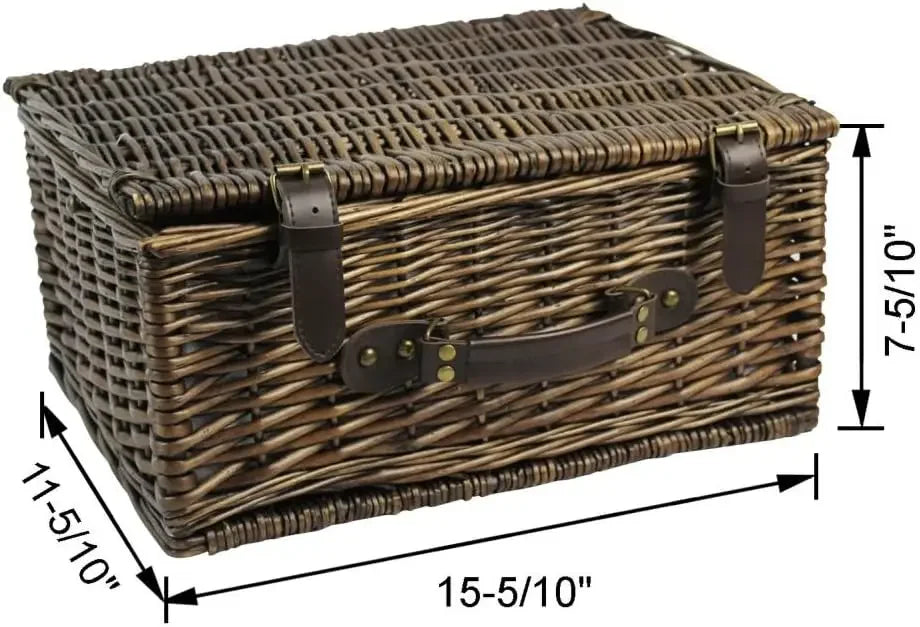 Wicker Picnic Basket for 2 with Waterproof Picnic Blanket, Picnic Set for 2 with Sand-Proof Beach Mat,Willow Hamper Service