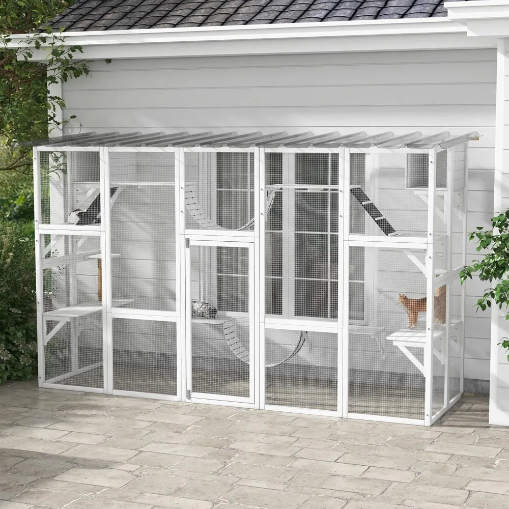 Cat Cage, Catio Playground Cat Window Box Outside Enclosure, Outdoor Cat House with Weather Protection Roof for Multiple
