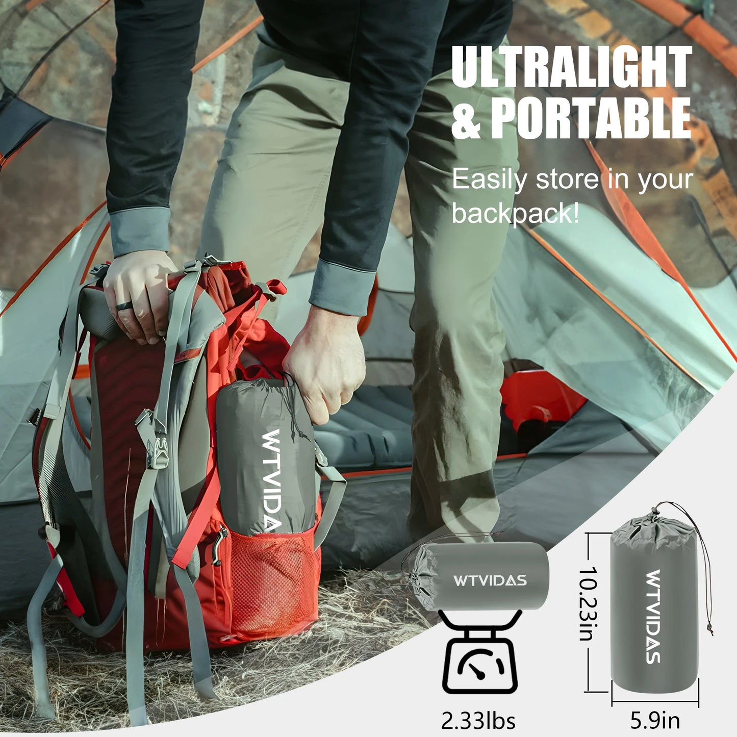 WTVIDAS Oversized Camping Sleeping Pad 4.2" Thick Ultralight Inflatable Mattress with Built-in Pump & Pillow Hiking Backpacking