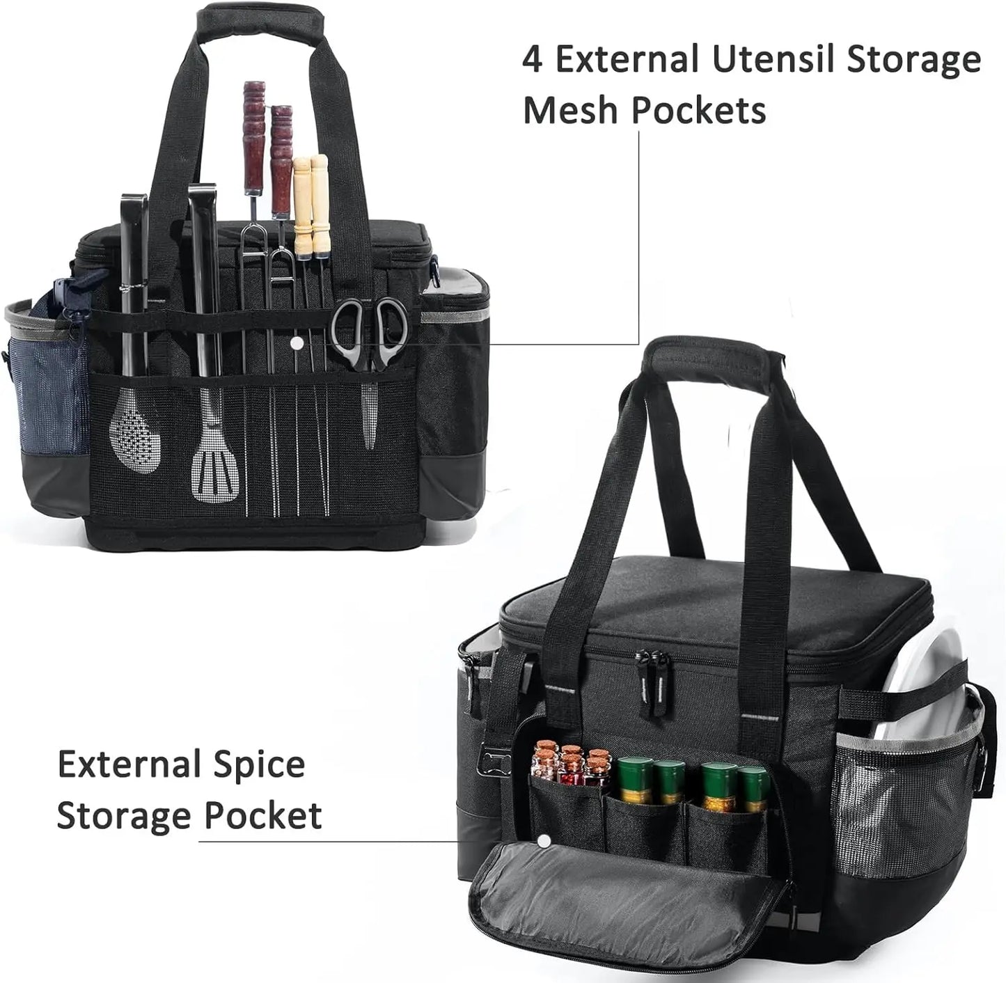 Large Grill Caddy With Lid With Adjustable Dividers, Bbq Outdoor Organizer Bag, Picnic Camping Utensil Caddy, Tailgating
