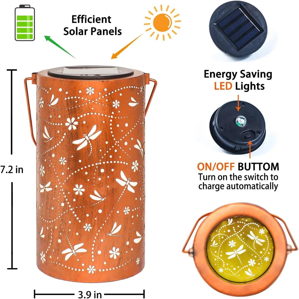 1PC Solar Outdoor Hanging Light Butterfly Dragonfly Element Solar Light Outdoor Waterproof Garden Decorative Light Metal Lantern