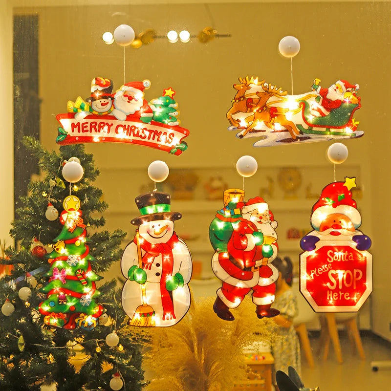 Santa Claus Led Lights, Curtains,Store Window Hanging Suction Cup Lamps,Holiday Party Decorations,Christmas Tree Lights