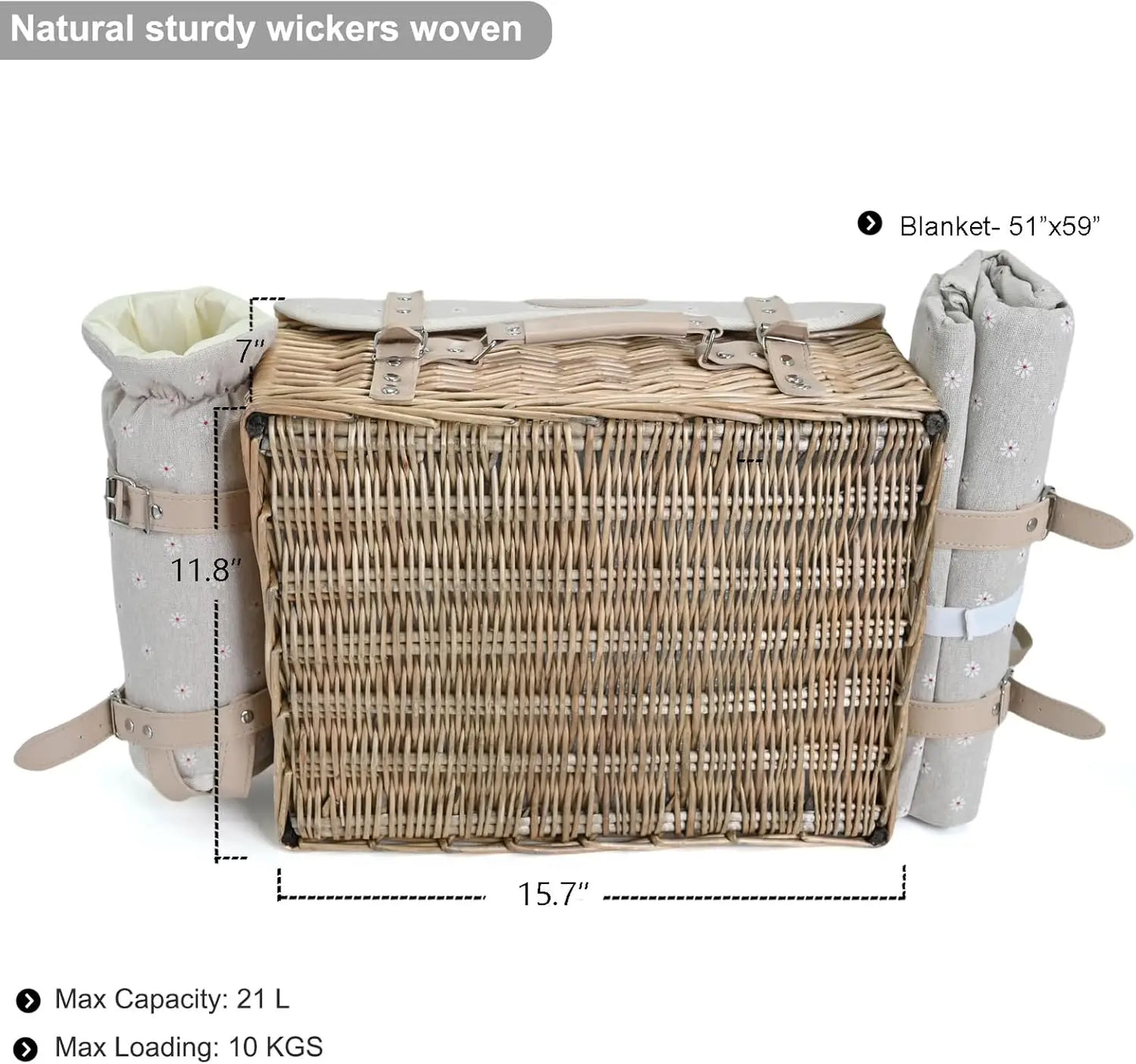 Multifunctional Wicker Picnic Basket Set for 4 with Blanket and Picnic Table, Insulated Picnic Set with Full Tablewares