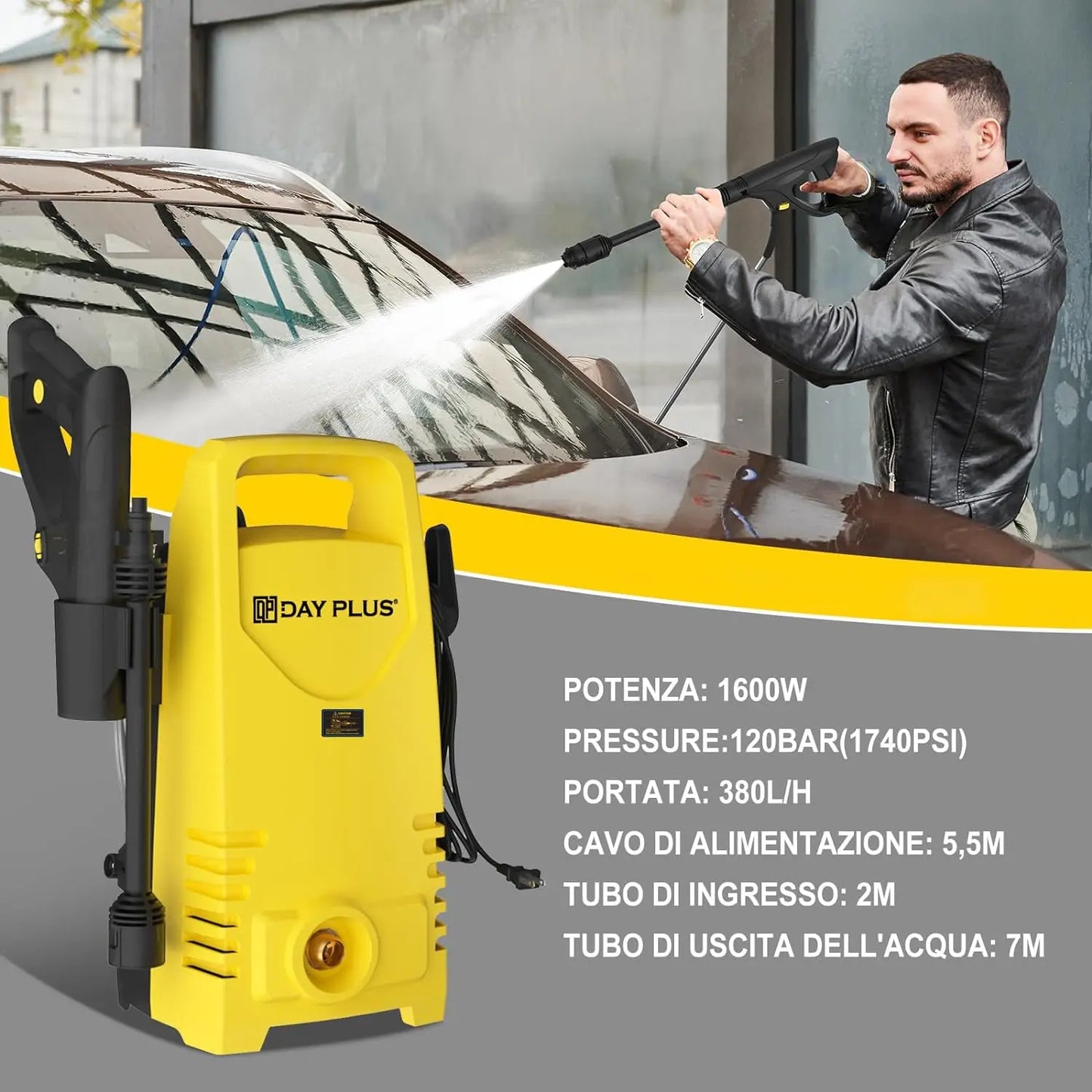 Electric High Pressure Washer 1600W,120bar,380l/h Adjustable Lance from 0 to 180°,7m Flexible Hose,for Terraces,Gardens,Cars - Quick and EZ Shop