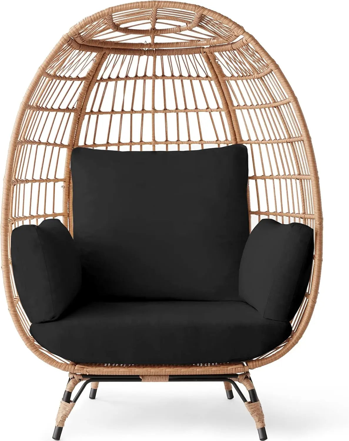Wicker Egg Chair, Oversized Indoor Outdoor Lounger for Patio, Backyard, Living Room w/ 4 Cushions, Steel Frame,440lb Capacity