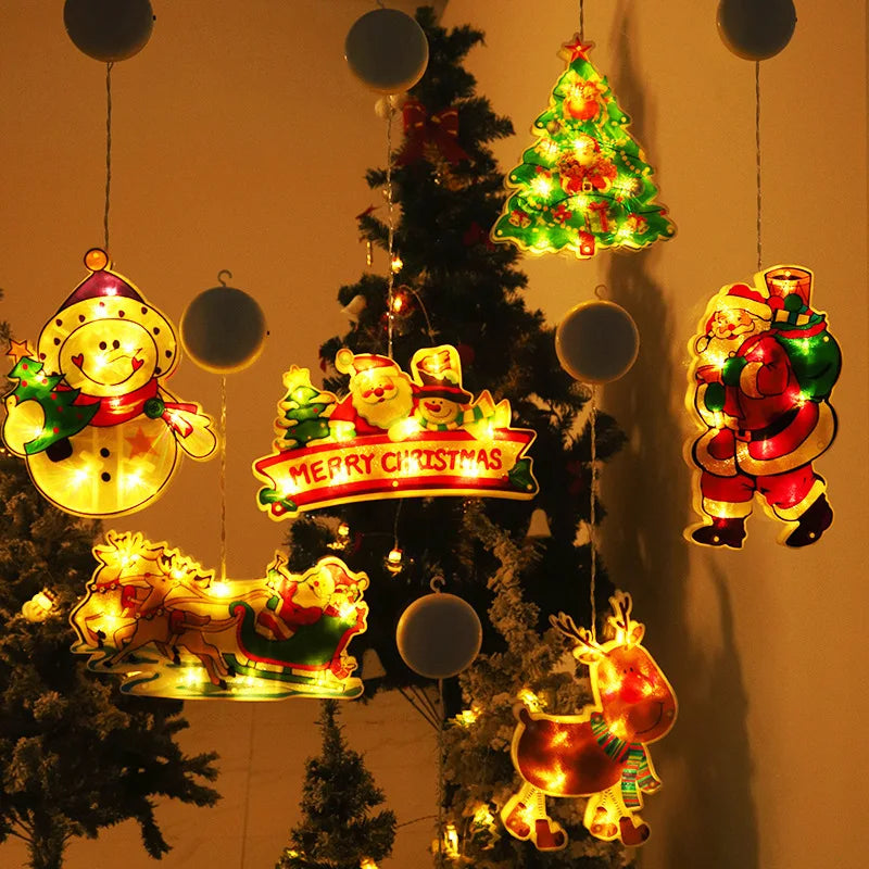 Santa Claus Led Lights, Curtains,Store Window Hanging Suction Cup Lamps,Holiday Party Decorations,Christmas Tree Lights