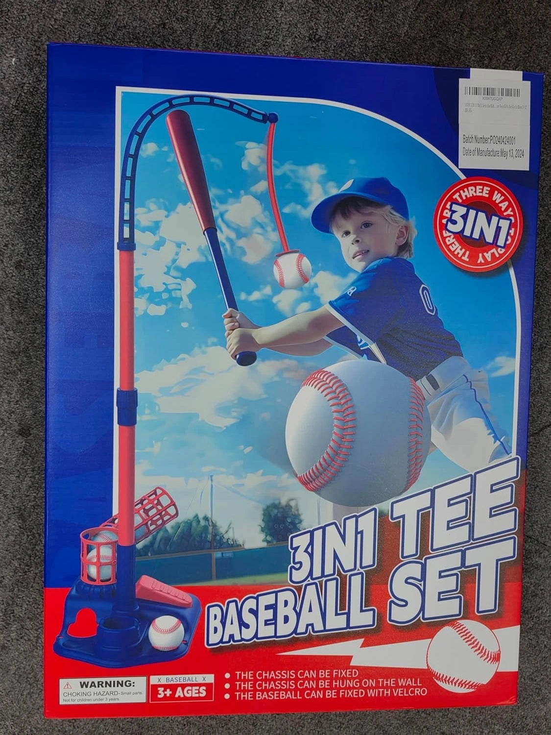 VATOS 3-in-1 T Ball Sets Kids Toy with 6pcs Baseballs Stand Hanging Tee Auto Ball Launcher Retractable Bat Sports for Boys Girls