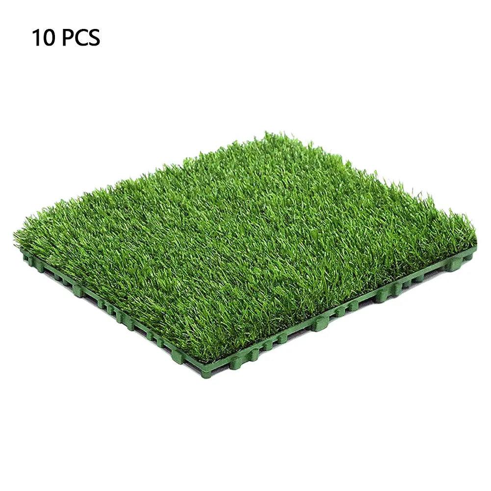 10 Pcs 12 Inchx12 Inch Square Artificial Grass Mat Interlocking Fake Grass Deck Turf Tiles Flooring Decor Pad for Indoor Outdoor