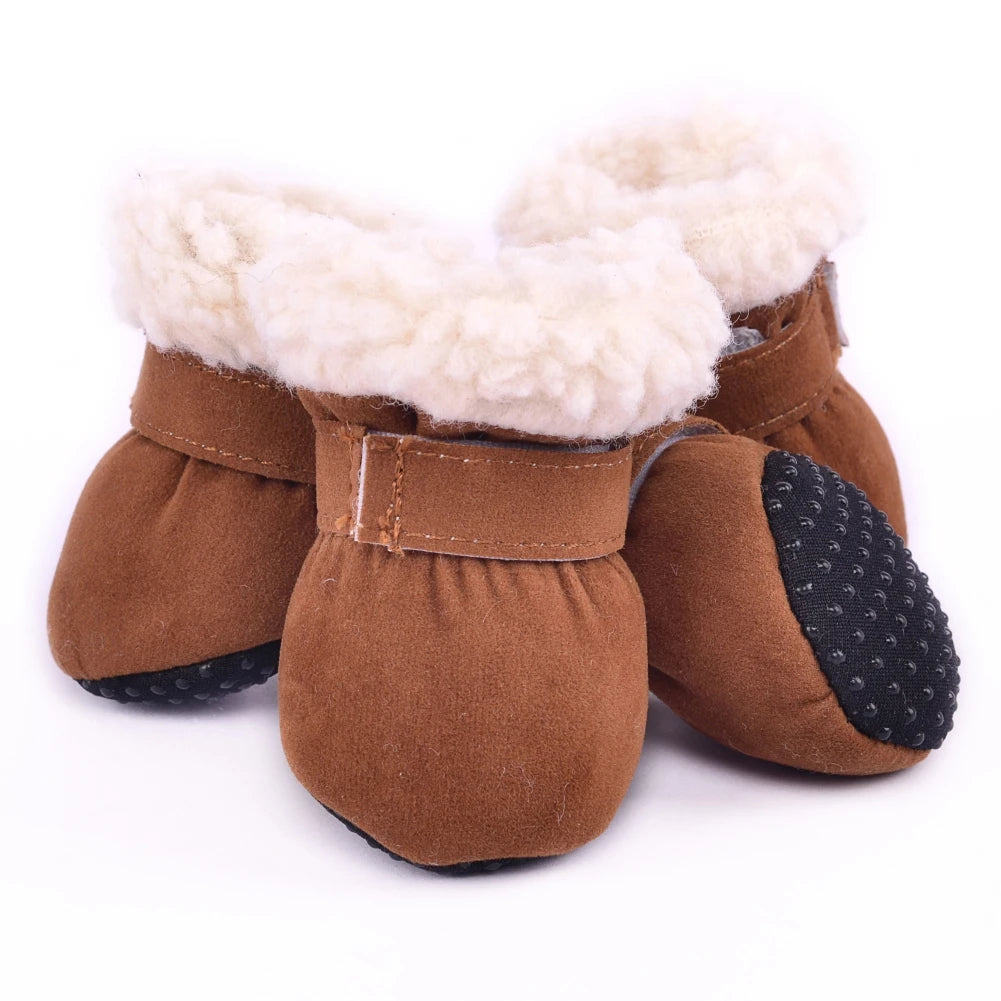 4pcs/set Plush Pet Dog Shoes Autumn Winter Warm Dog Boots Socks Comfortable Anti-slip Puppy Cat Rain Snow Booties Footwear