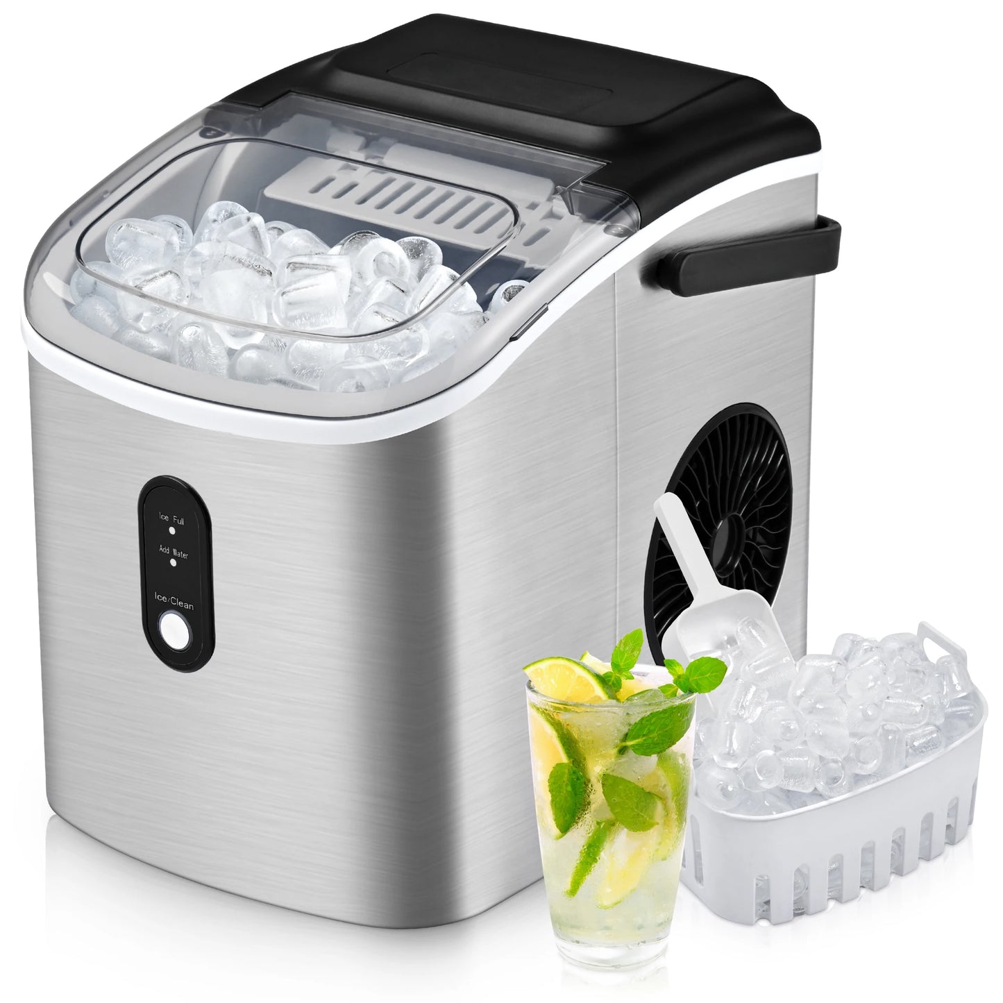 SIMZLIFE Portable Ice Maker Machine 26.5lbs/Day 9 Cubes in 6 Mins with Auto-Cleaning Basket and Scoop for Kitchen Office Party