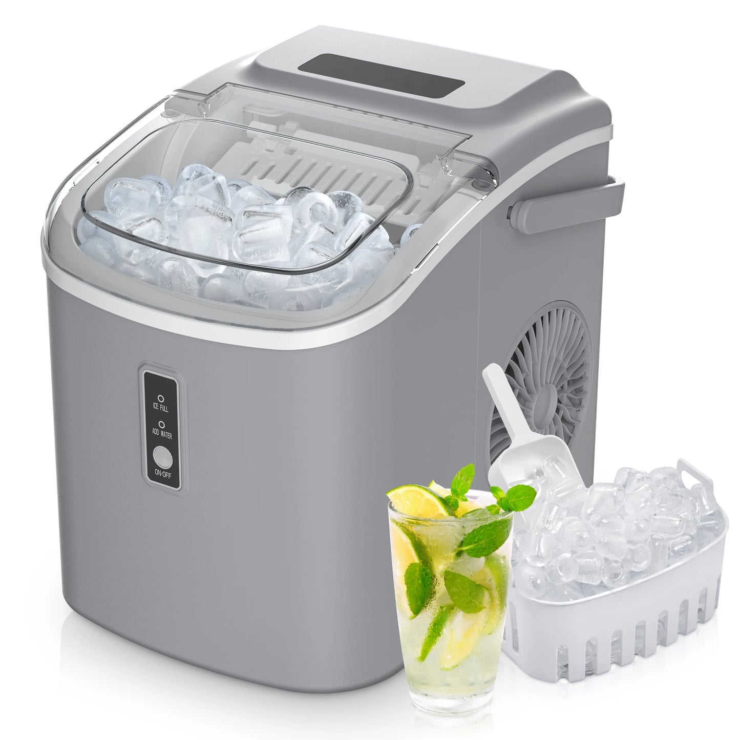 SIMZLIFE Portable Ice Maker Machine 26.5lbs/Day 9 Cubes in 6 Mins with Auto-Cleaning Basket and Scoop for Kitchen Office Party