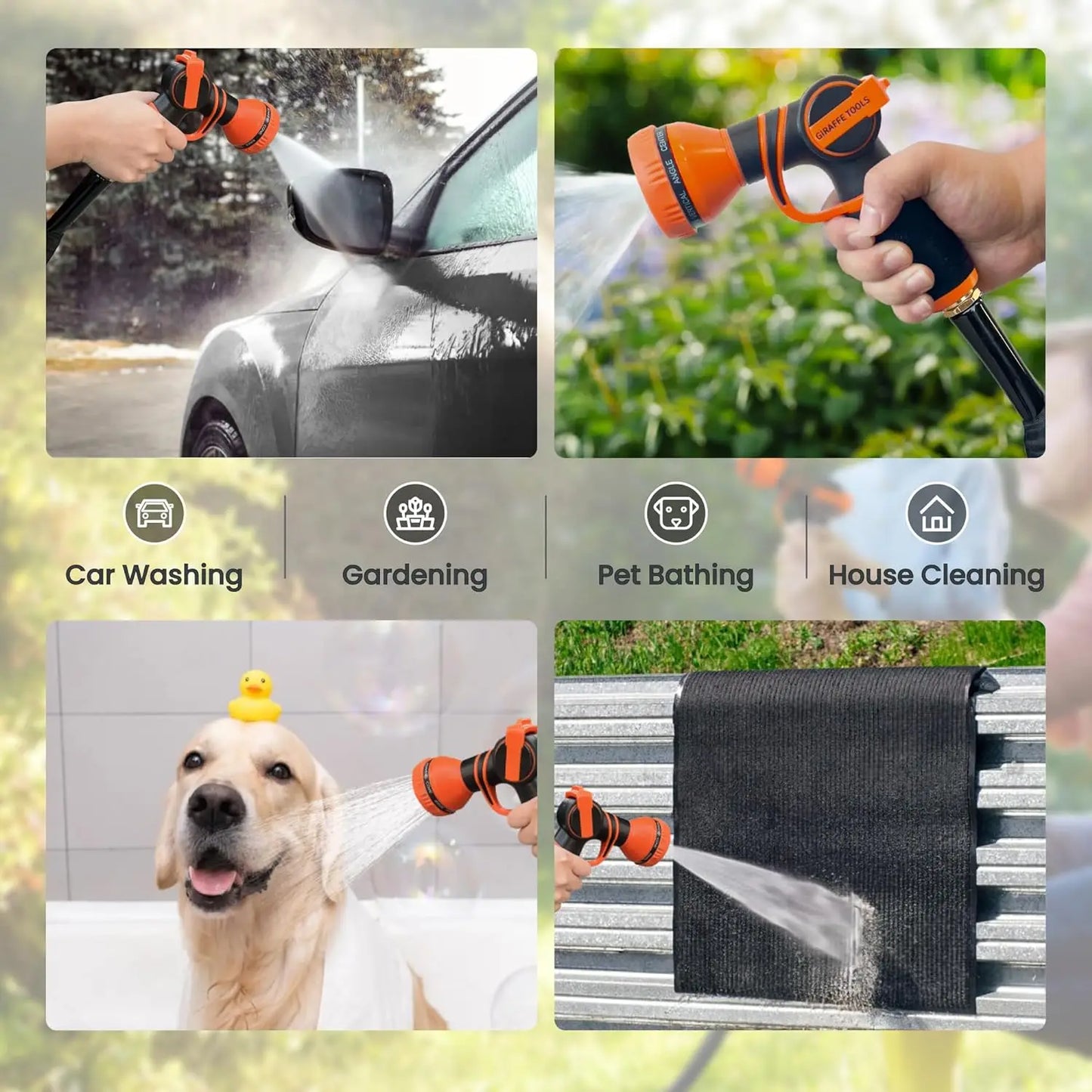 Giraffe Tools Garden Hose Lightweight Lay Flat Water Pipe Kink Free Flexible Hose with 9 Spray Function Nozzle(Black)