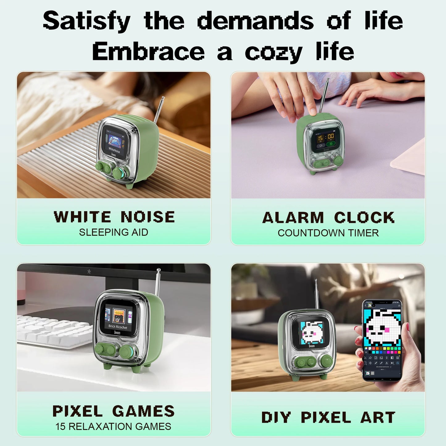 Divoom Tiivoo-2 Portable Bluetooth Speaker with FM Radio,Pixel Art Retro Mini Small Cute Wireless Speaker,Vintage Decor