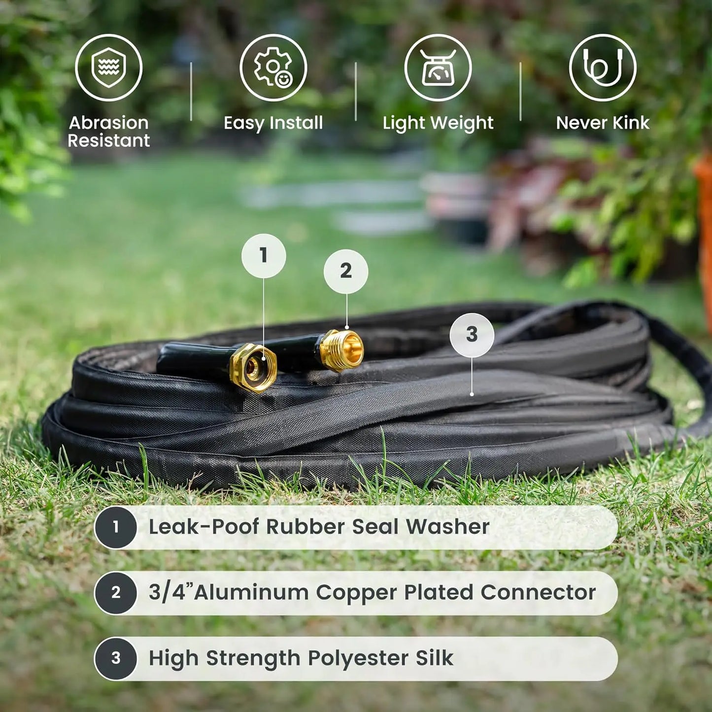 Giraffe Tools Garden Hose Lightweight Lay Flat Water Pipe Kink Free Flexible Hose with 9 Spray Function Nozzle(Black)