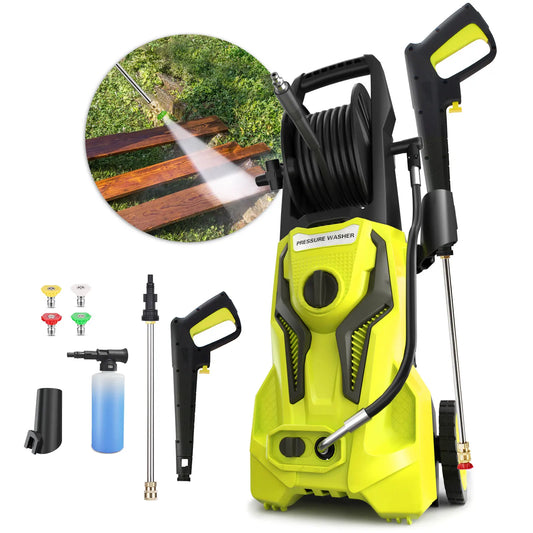 Pressure Washer Electric Power Washer 4500PSI Max 3.2 GPM, 25 FT Hose, with Hose Reel, Foam Cannon, 4 Nozzles