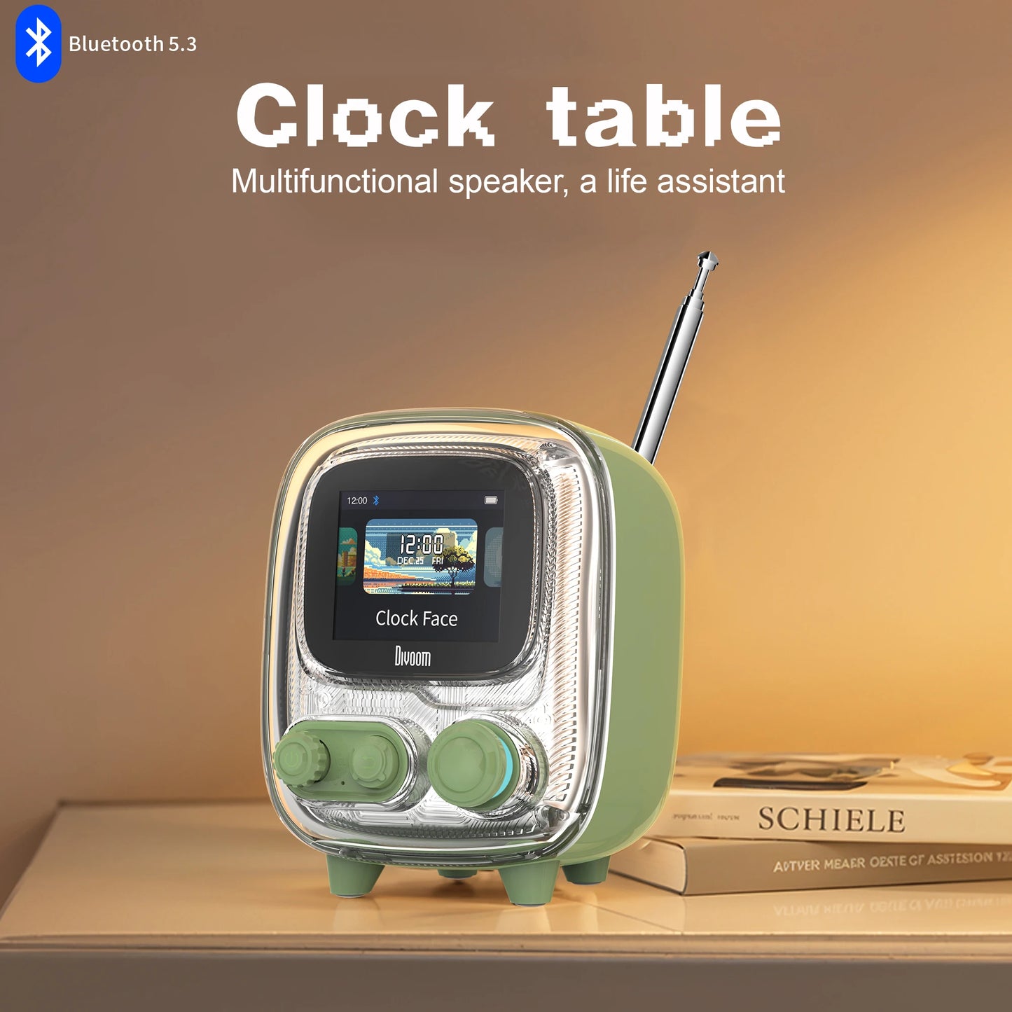 Divoom Tiivoo-2 Portable Bluetooth Speaker with FM Radio,Pixel Art Retro Mini Small Cute Wireless Speaker,Vintage Decor