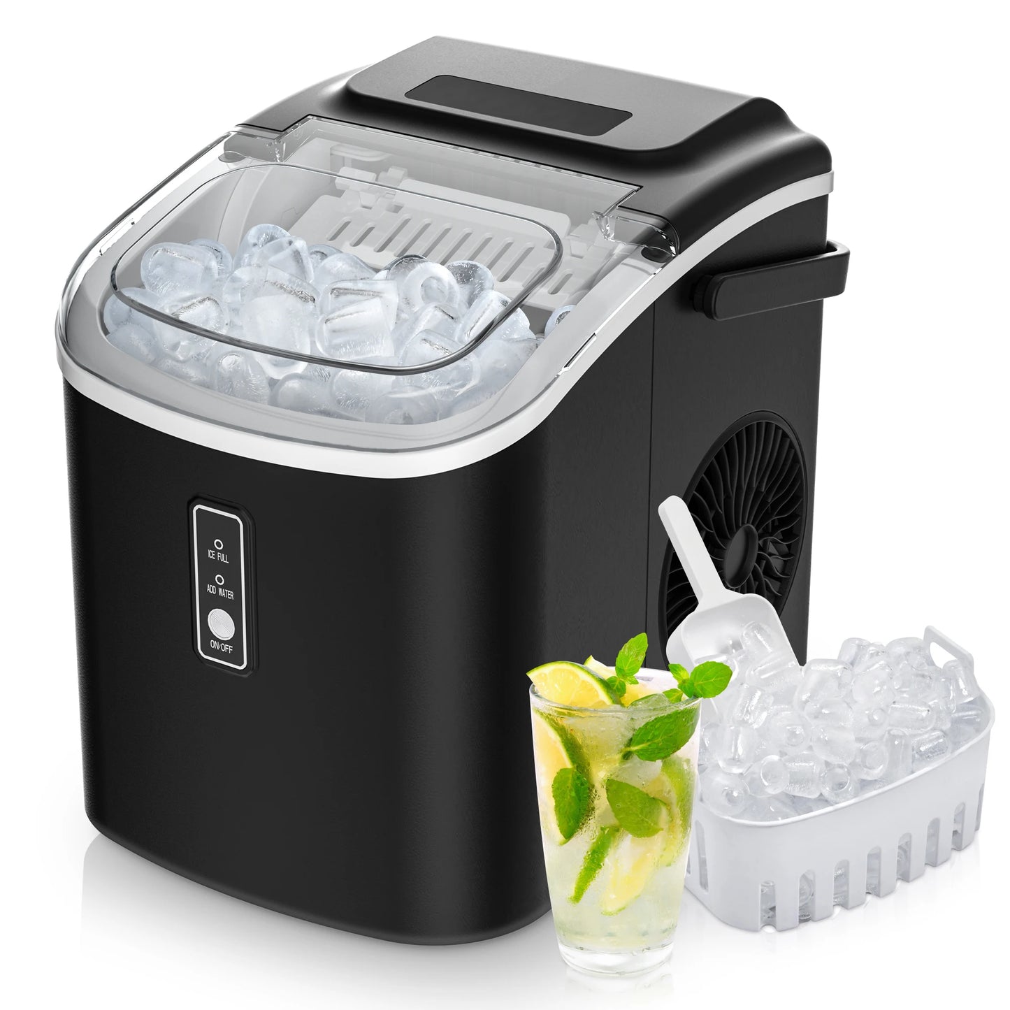 SIMZLIFE Portable Ice Maker Machine 26.5lbs/Day 9 Cubes in 6 Mins with Auto-Cleaning Basket and Scoop for Kitchen Office Party