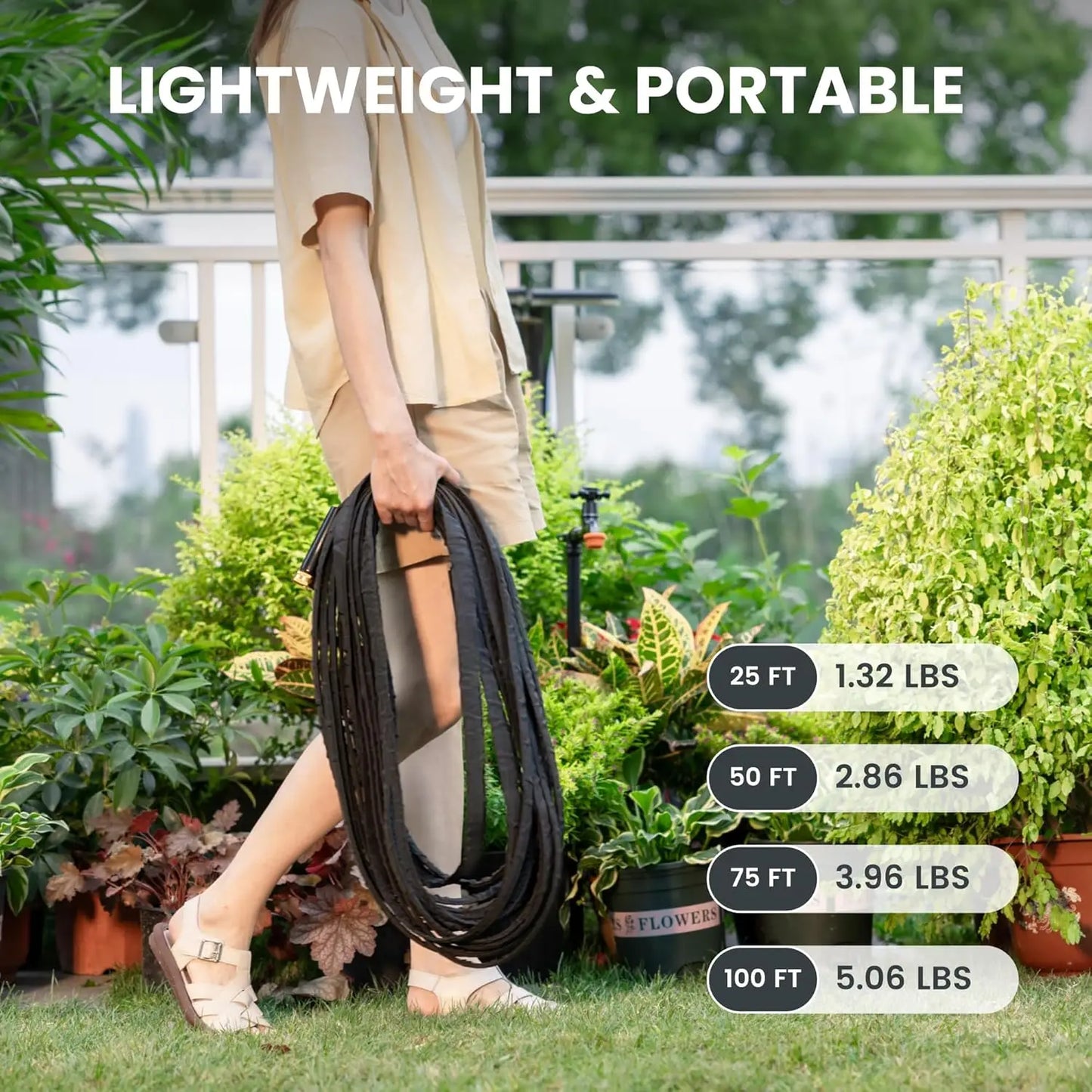 Giraffe Tools Garden Hose Lightweight Lay Flat Water Pipe Kink Free Flexible Hose with 9 Spray Function Nozzle(Black)