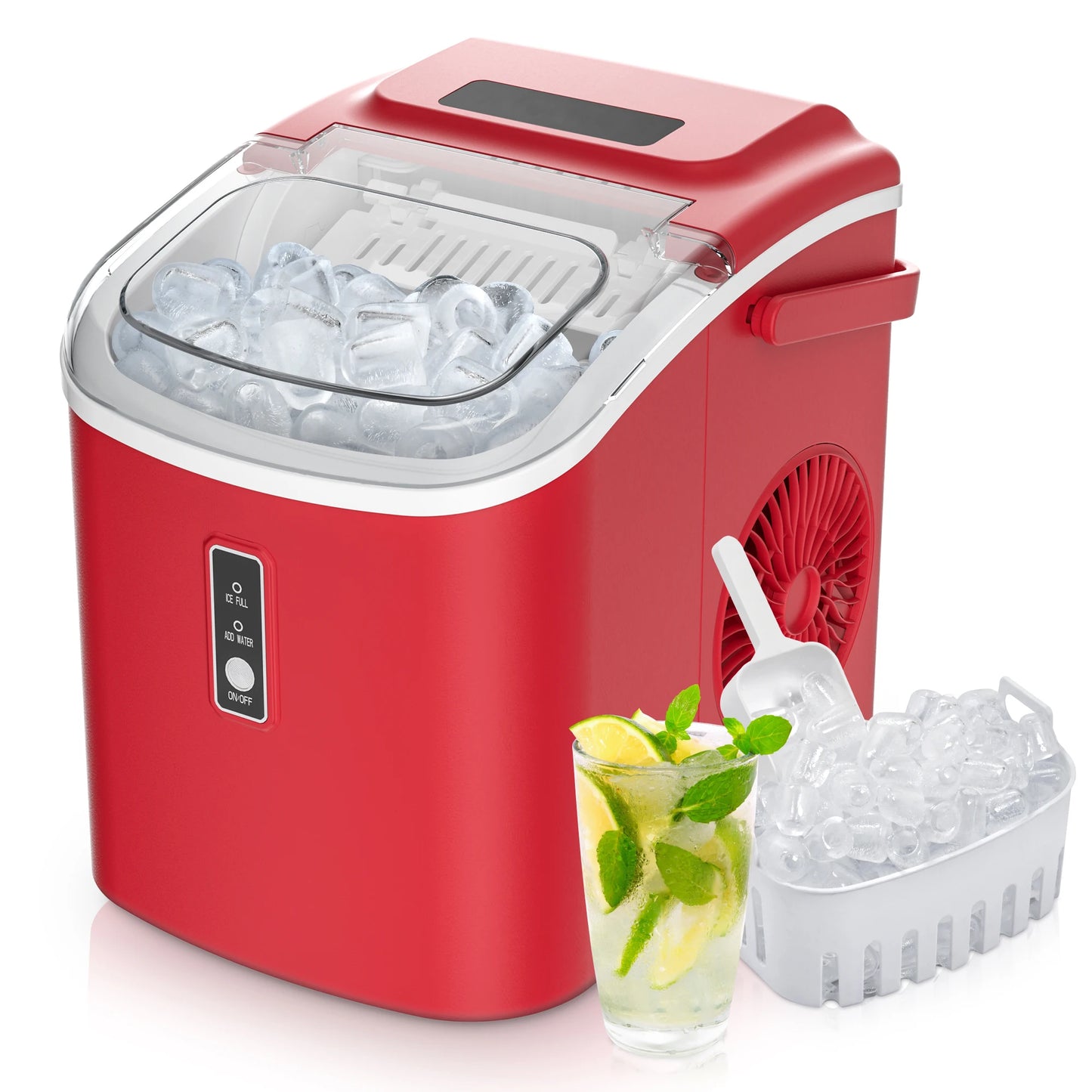SIMZLIFE Portable Ice Maker Machine 26.5lbs/Day 9 Cubes in 6 Mins with Auto-Cleaning Basket and Scoop for Kitchen Office Party