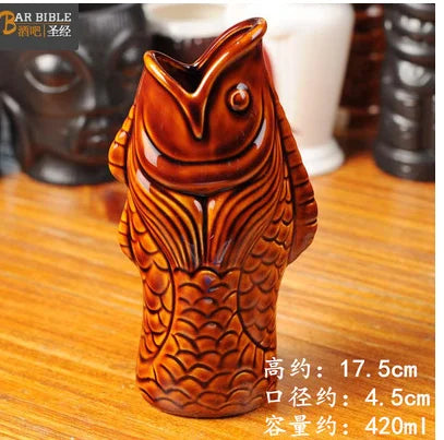 Hawaii Tiki Mugs Cocktail Fish Cup Beer Beverage Mug Wine Mug Ceramic Easter Islander Tiki Mug Bar Tool