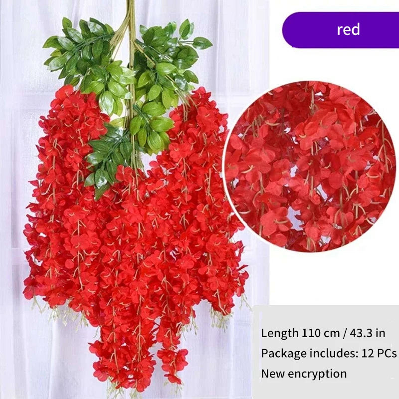 Artificial Wisteria Flower Rattan Wreath, Wedding Arch, Home Garden, Office Decoration, Pendant Plant, Wall Decoration, 12Pcs