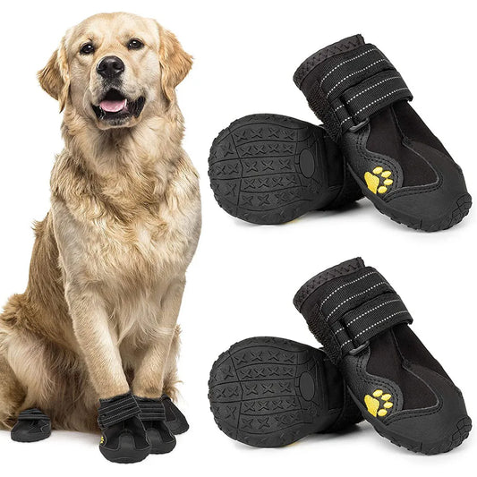Dog Boots Waterproof Dog Shoes Dog Booties with Reflective Rugged Anti-Slip Sole and Skid-Proof Outdoor Large Dog Shoes 4Pcs