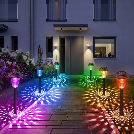 2/8/10Pack Solar Pathway Lights, RGB/Warm White Color Changing, Outdoor Garden/Backyard/Lawn/ LED Decor