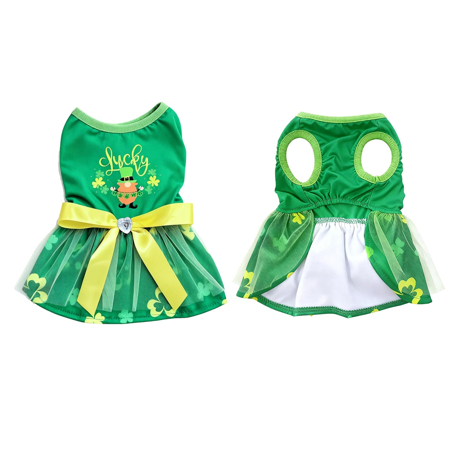 St Patrick s Day Green Dog Tutu Dress with Bow and Shamrock Print for Festive Party Celebrations and Events - Quick and EZ Shop