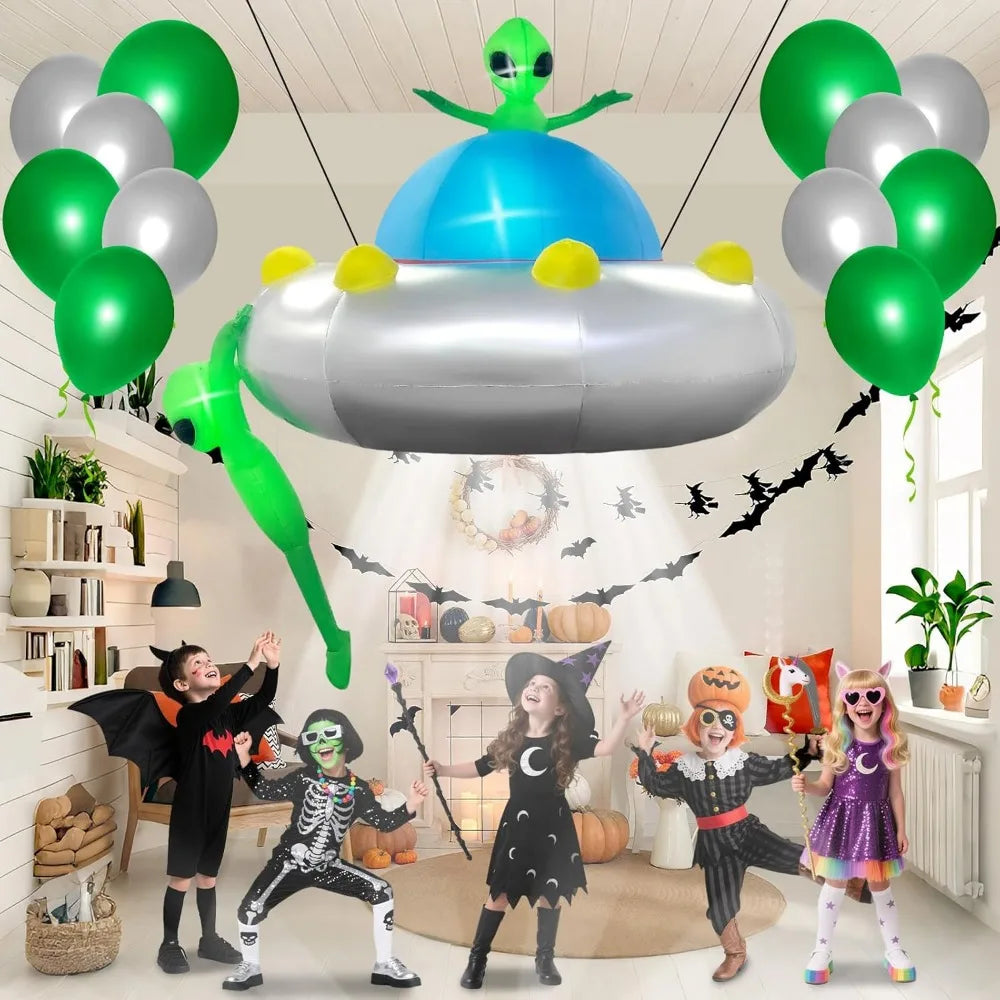 6FT Halloween Inflatable Hanging Alien UFO Outdoors Decoration, Blow Up Yard Decorations Scary Alien Inflatable with Build-in L