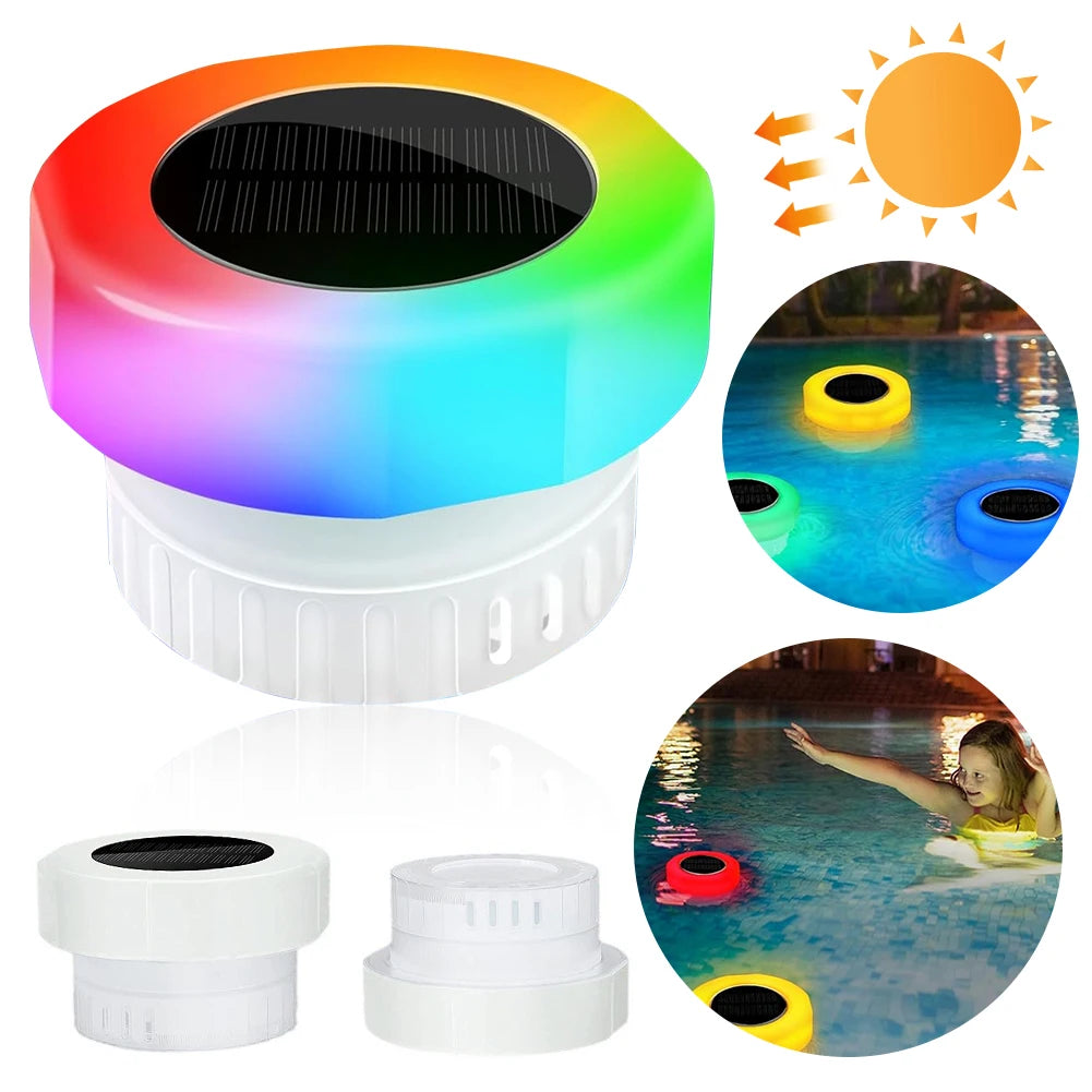 Solar Powered Floating Chlorine Dispenser with Colorful Light Pool Chlorine Tablet Dispenser IP68 Waterproof for Pool Hot Tub