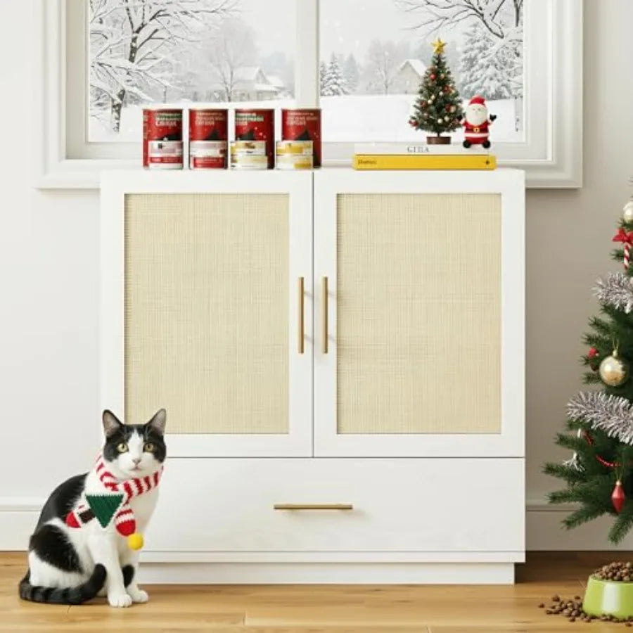 Tall Cat Litter Box Enclosure with Hidden Litter Drawer and Scratching Board Indoor Cat Furniture Cabinet for Living Room Hallw - Quick and EZ Shop