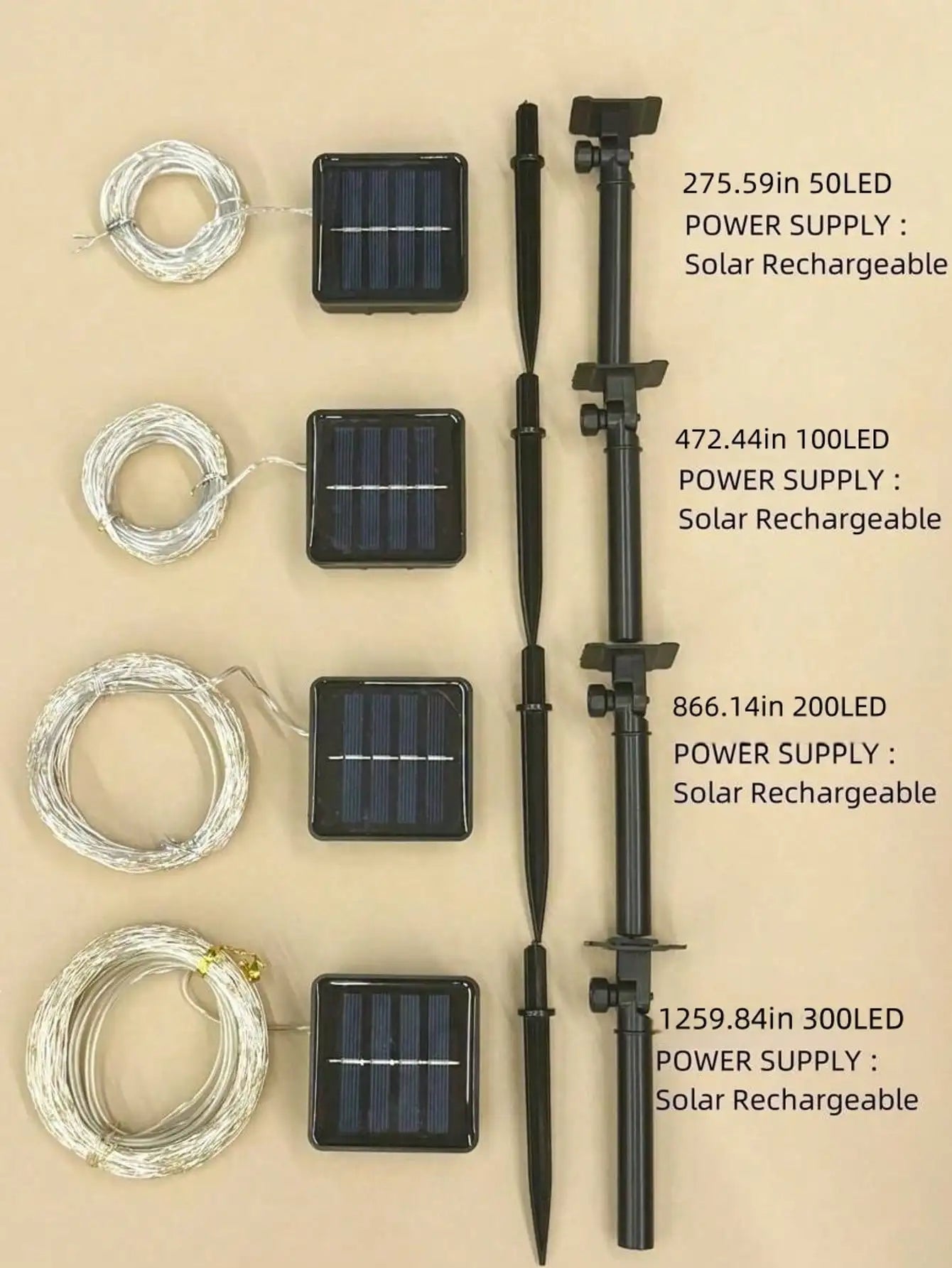 1pc 50/100/200/300LED Solar Fairy Lights Outdoor, 8 Modes Copper Wire LED Light String,Holiday,Party,Garden Decoration Light