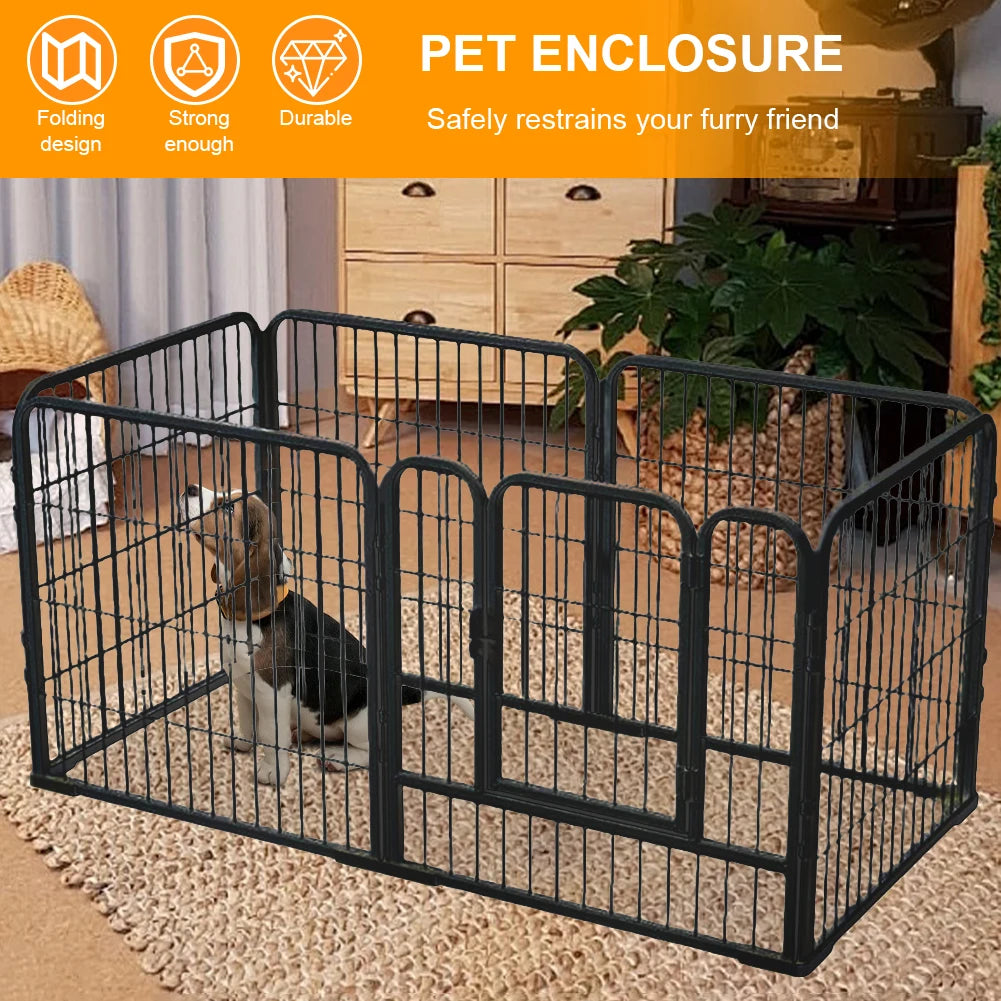 6 Panels Pet Playpen with Door Foldable Metal Barrier Playpen Heavy Duty Dog Exercise Fence for Dog Cat Rabbit Pet Exercise - Quick and EZ Shop