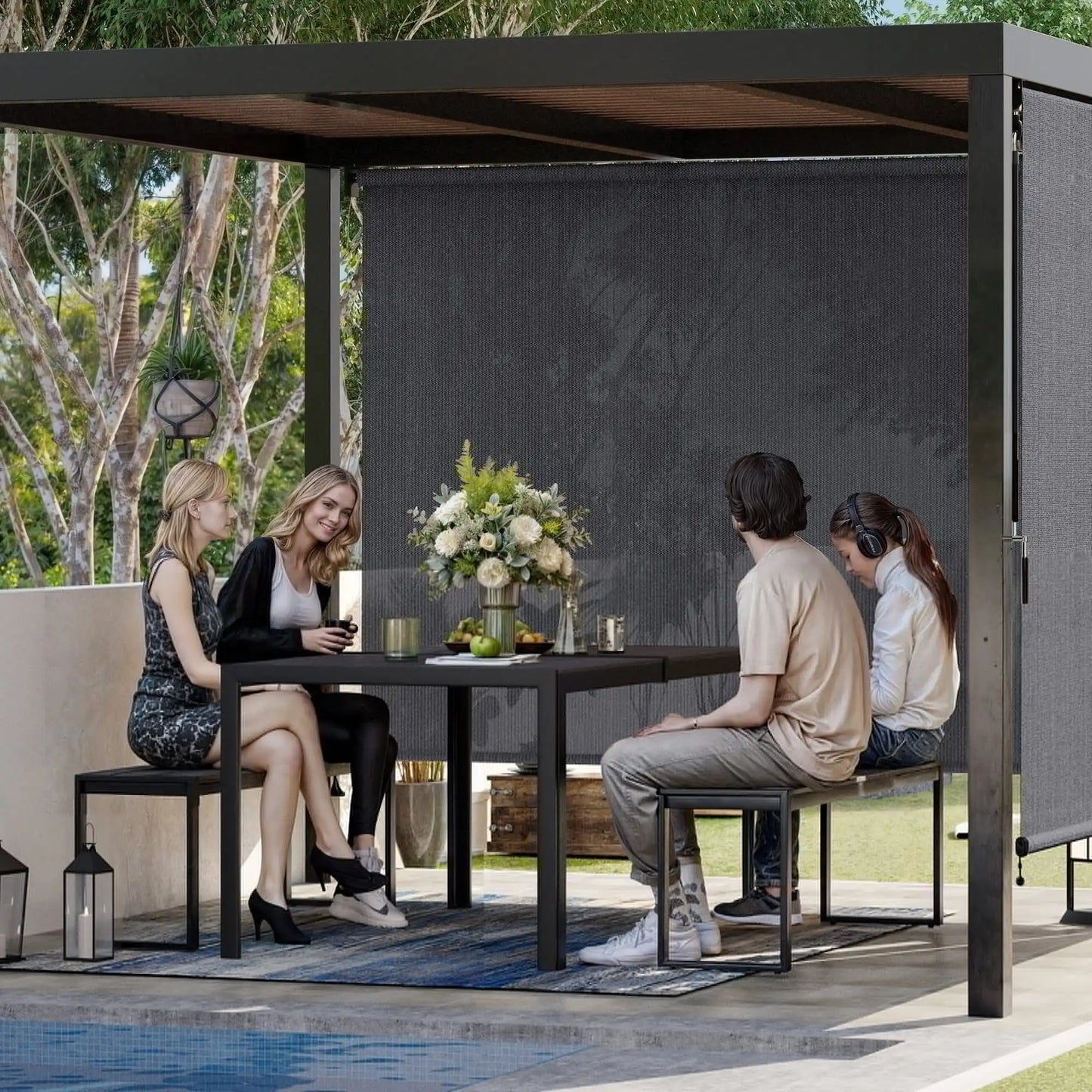 Outdoor Exterior Roller Shade, Cordless Roller Shade with 90% UV Protection, Roll Up Blinds, No Valance (240cm W x 240/180cm L)