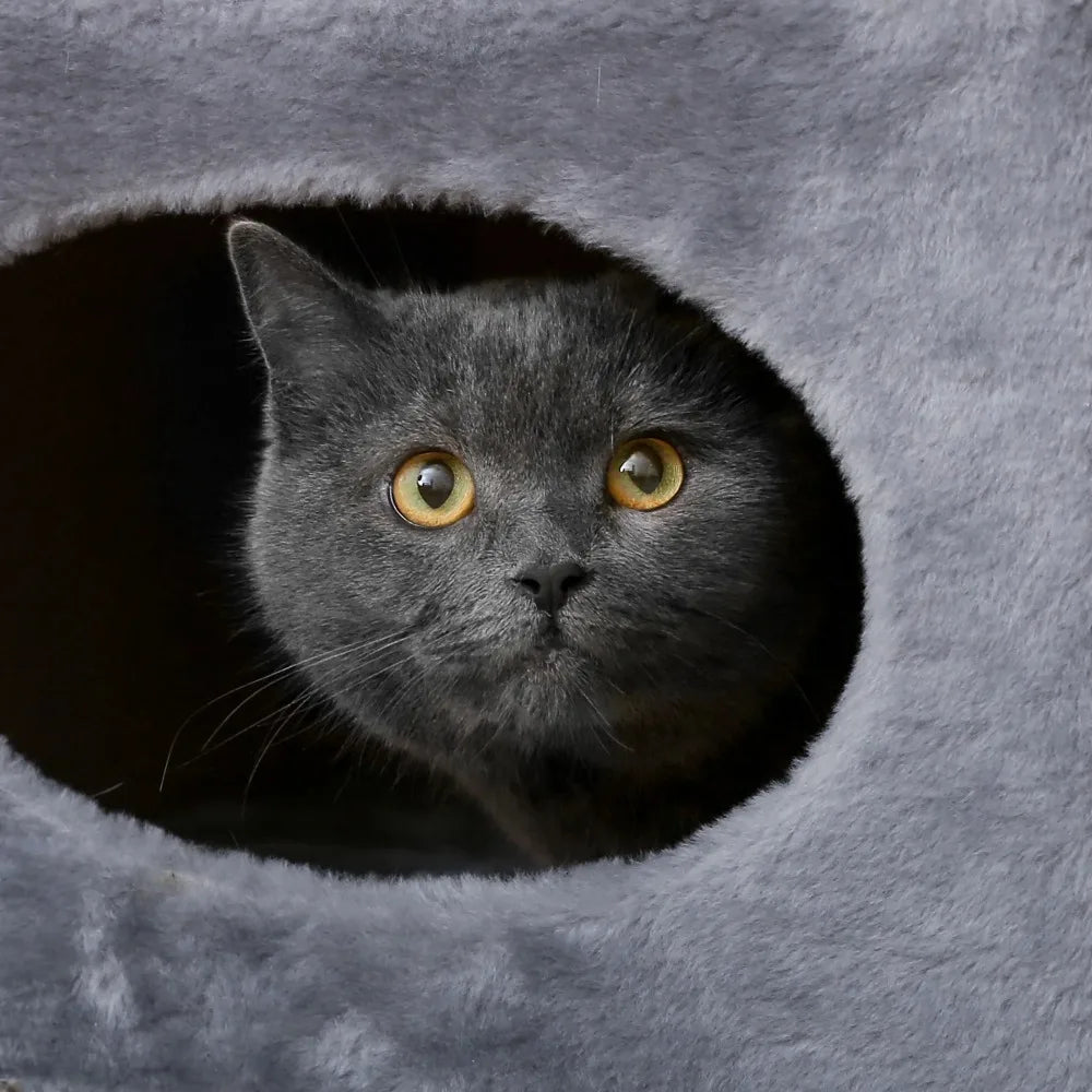 20.5-in Cat Condo - Gray 2-Story with Sisal Scratching Pad, Soft Covered Barrel Pet House