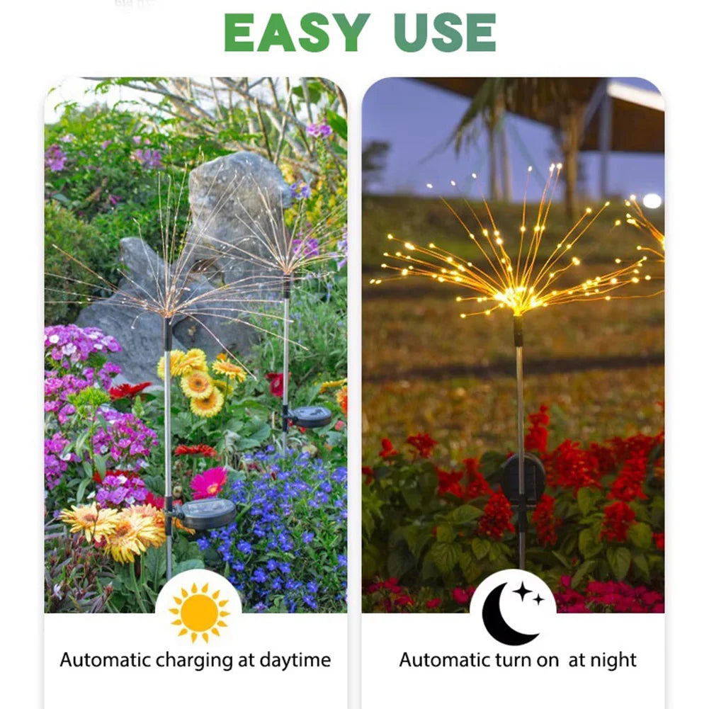 2Pcs LED Sparklers Firework Lamp Waterproof Garden Fairy Light Outdoor Solar Fairy Lights for Yard Garden Flowerbed Party Decor