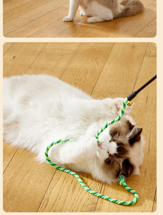 Simulation Feather Interactive Cat Toy Satin Ribbon Bell Cat Stick Toys Kitten Playing Teaser Wand Toy Cat Supplies Accessories