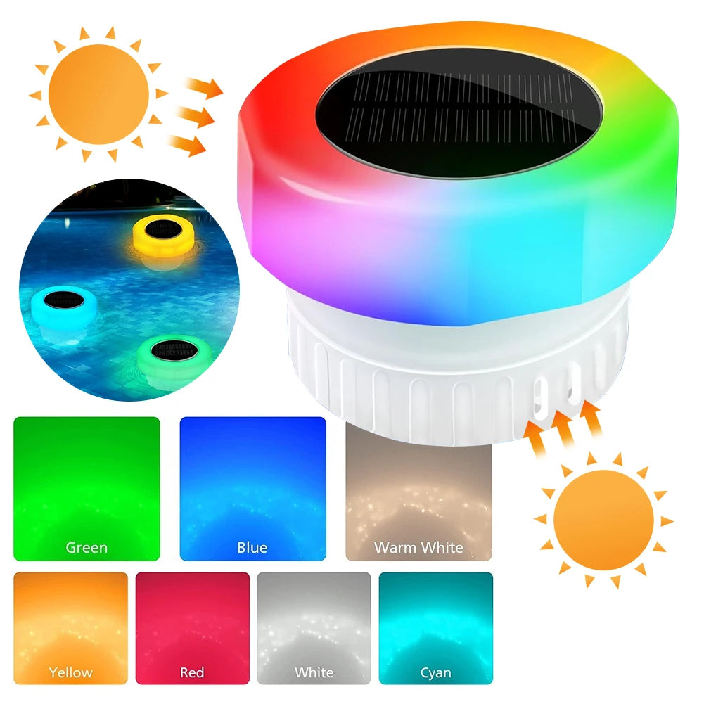 Solar Powered Floating Chlorine Dispenser with Colorful Light Pool Chlorine Tablet Dispenser IP68 Waterproof for Pool Hot Tub