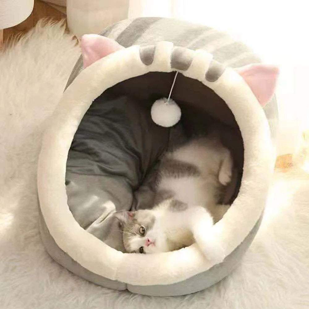 1PC Warm Winter Four Seasons Universal Semi-Closed Cute Comfortable Cat Nest Bed Warm Pet Nest - Quick and EZ Shop